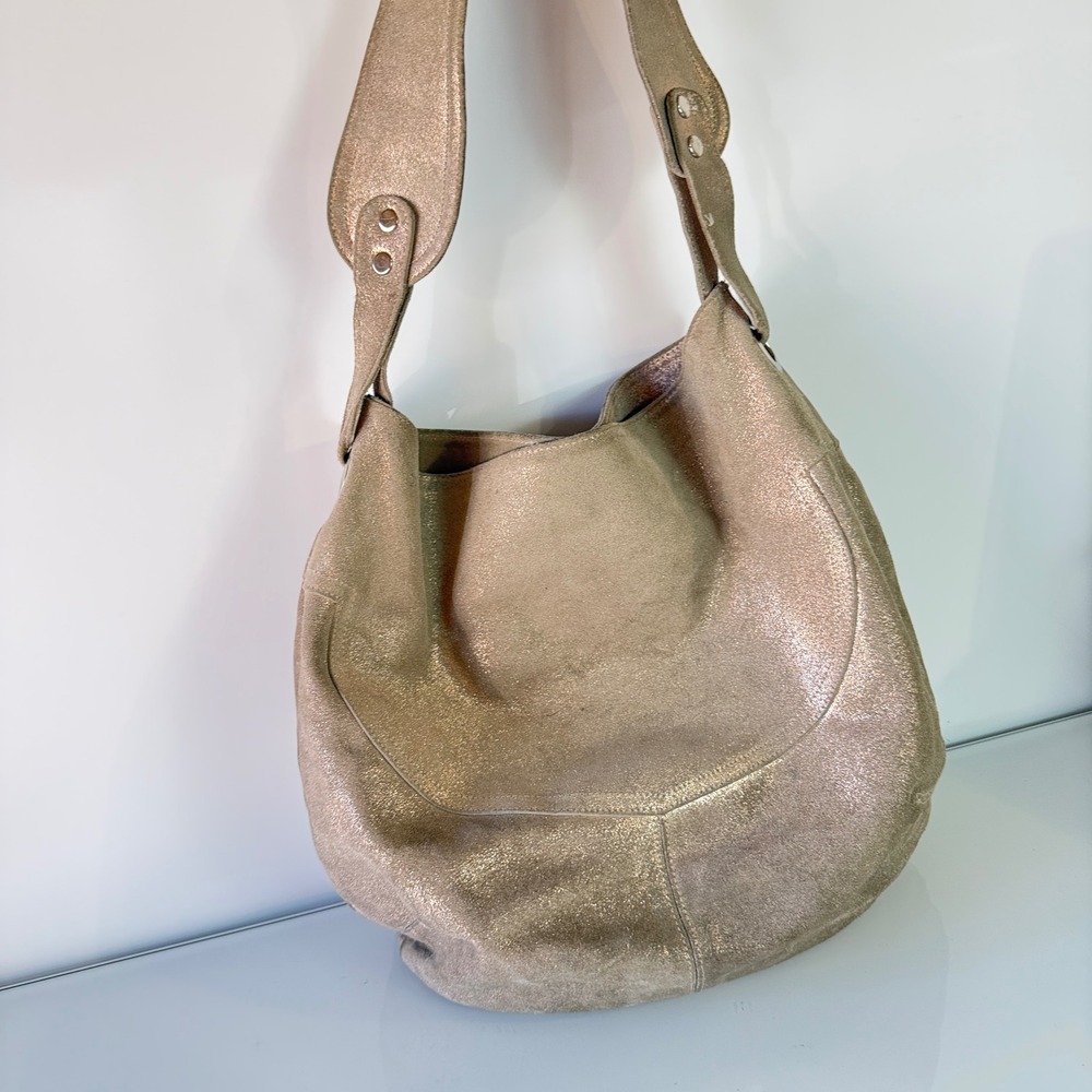 Cofi Gold Brushed Hobo Shoulder Bag Womens Metallic Genuine Leather Slouchy - Picture 2 of 16